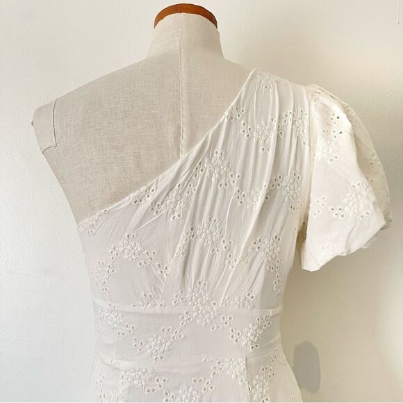 Urban Outfitters White Claire One Shoulder Eyelet Mini Dress NWOT Medium - Picture 5 of 7